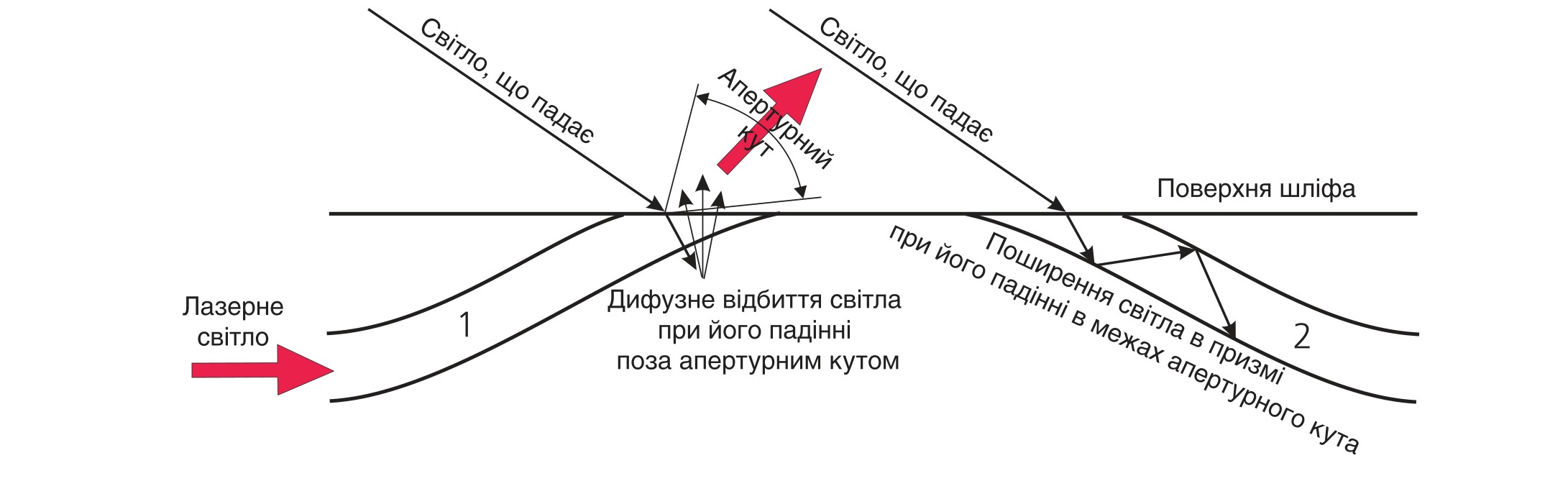 Схема взаємодії світла з емалевою призмою