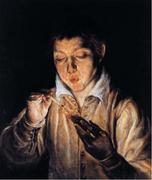 Ель Греко (1541-1614 рр.). Хлопчик роздуває вуглинку, щоб запалити свічку (1507 р.). Місце створення: Венеція, Італія. Приватна колекція. «Неосяжну сферу наук я собі уявляю як широке поле, одні частини якого темні, а інші освітлені. Наша праця має своєю метою або розширити межі освітлених місць, або примножити на полі джерела світла». Дені Дідро.